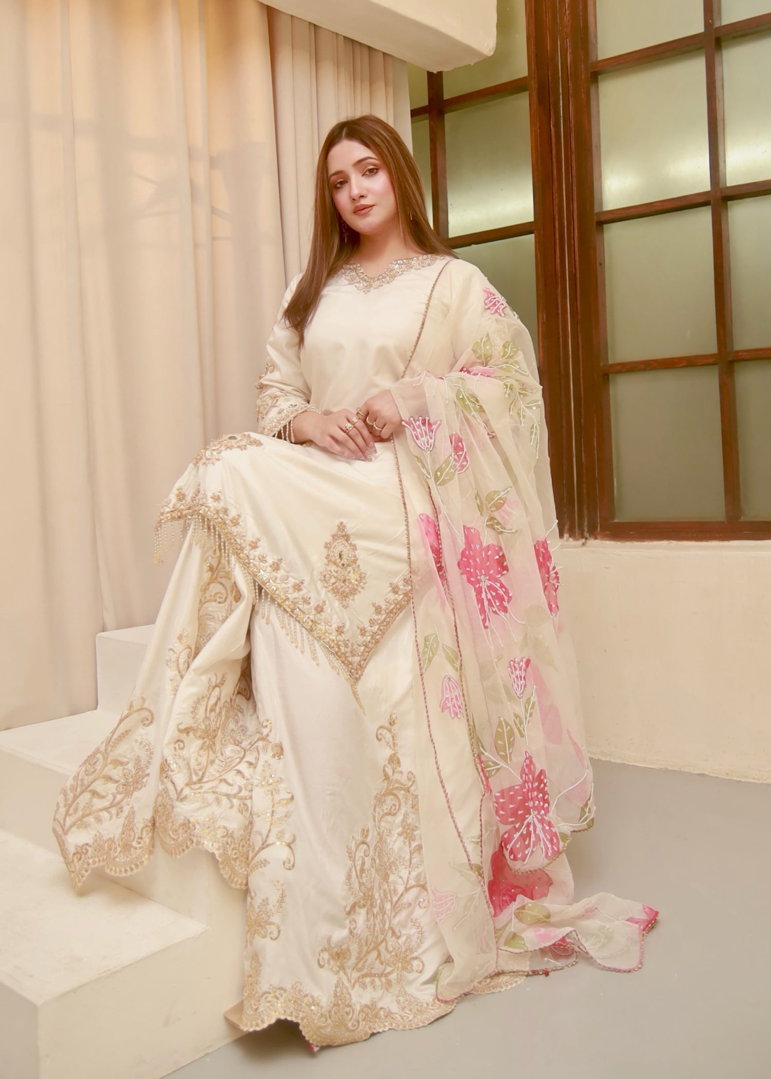 raw silk Sharara in White