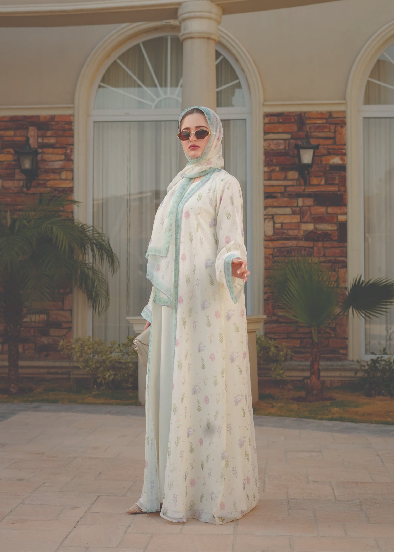 chiffon Abaya in Ivory