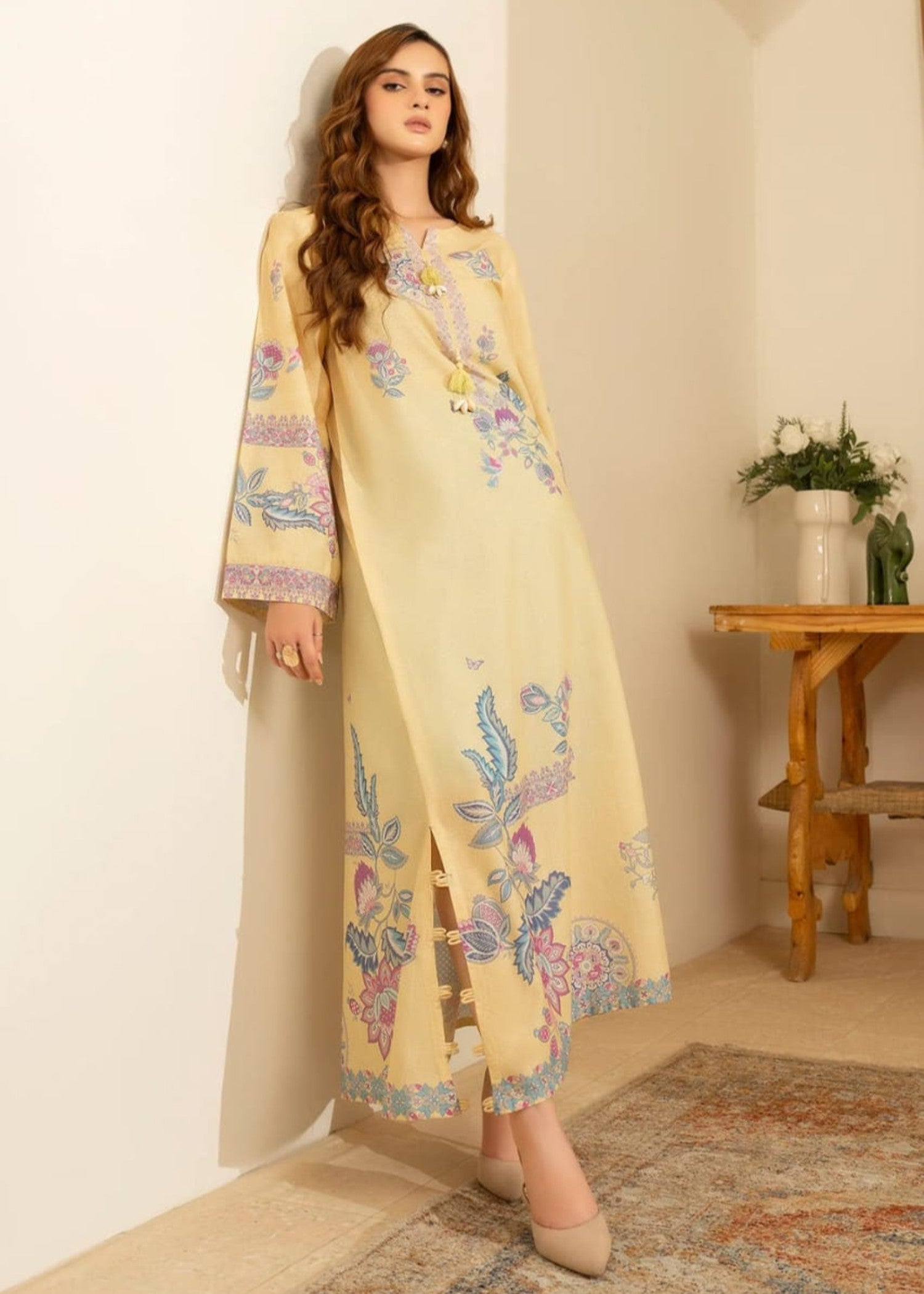 blended cambric Kaftan in Butter