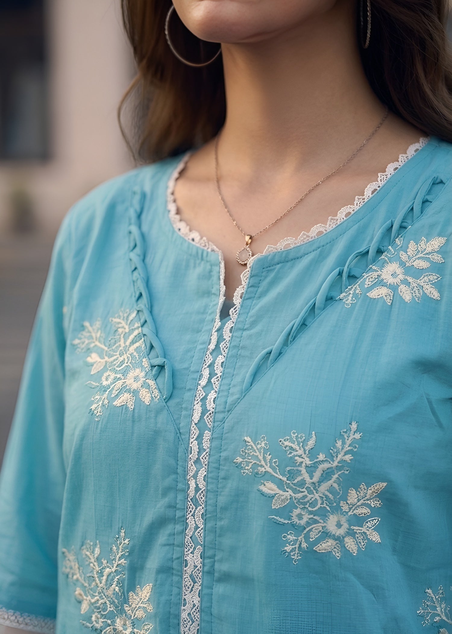 linen Kurta Set in Sky blue