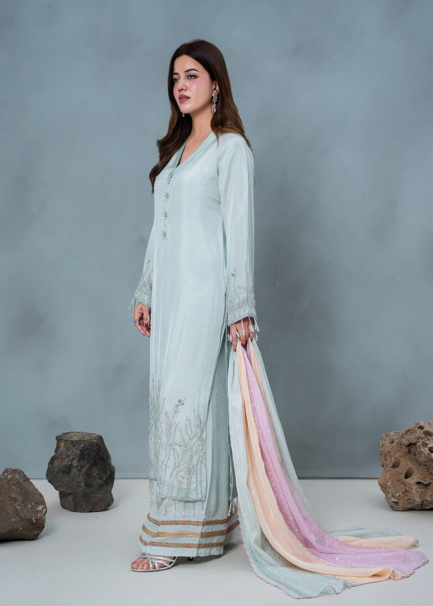 medium silk Kurta Set in Cloud blue