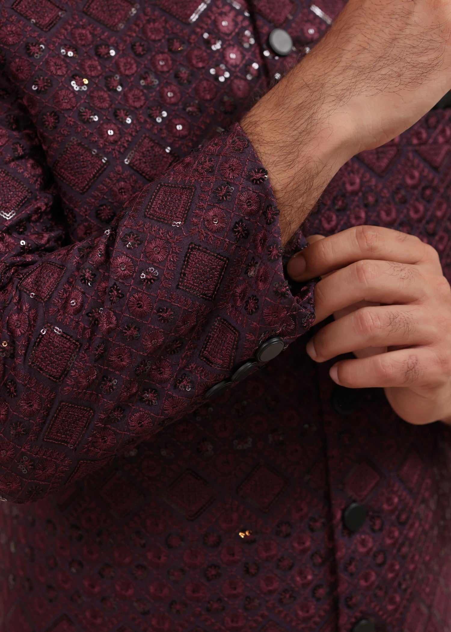 jamawar Sherwani in Purple heart