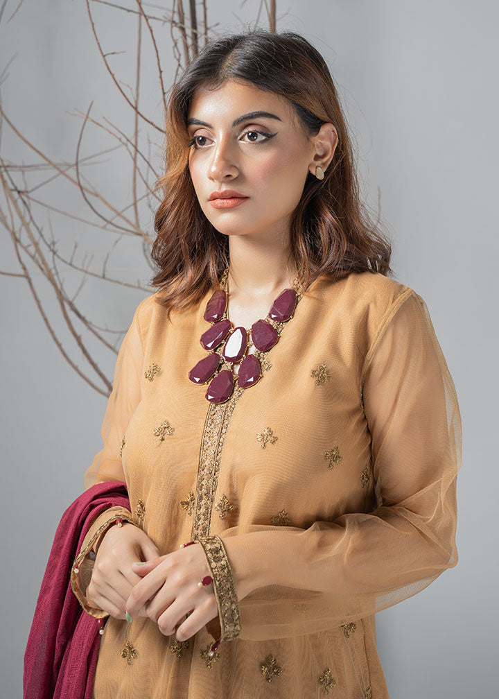net Kurta Set in Gold