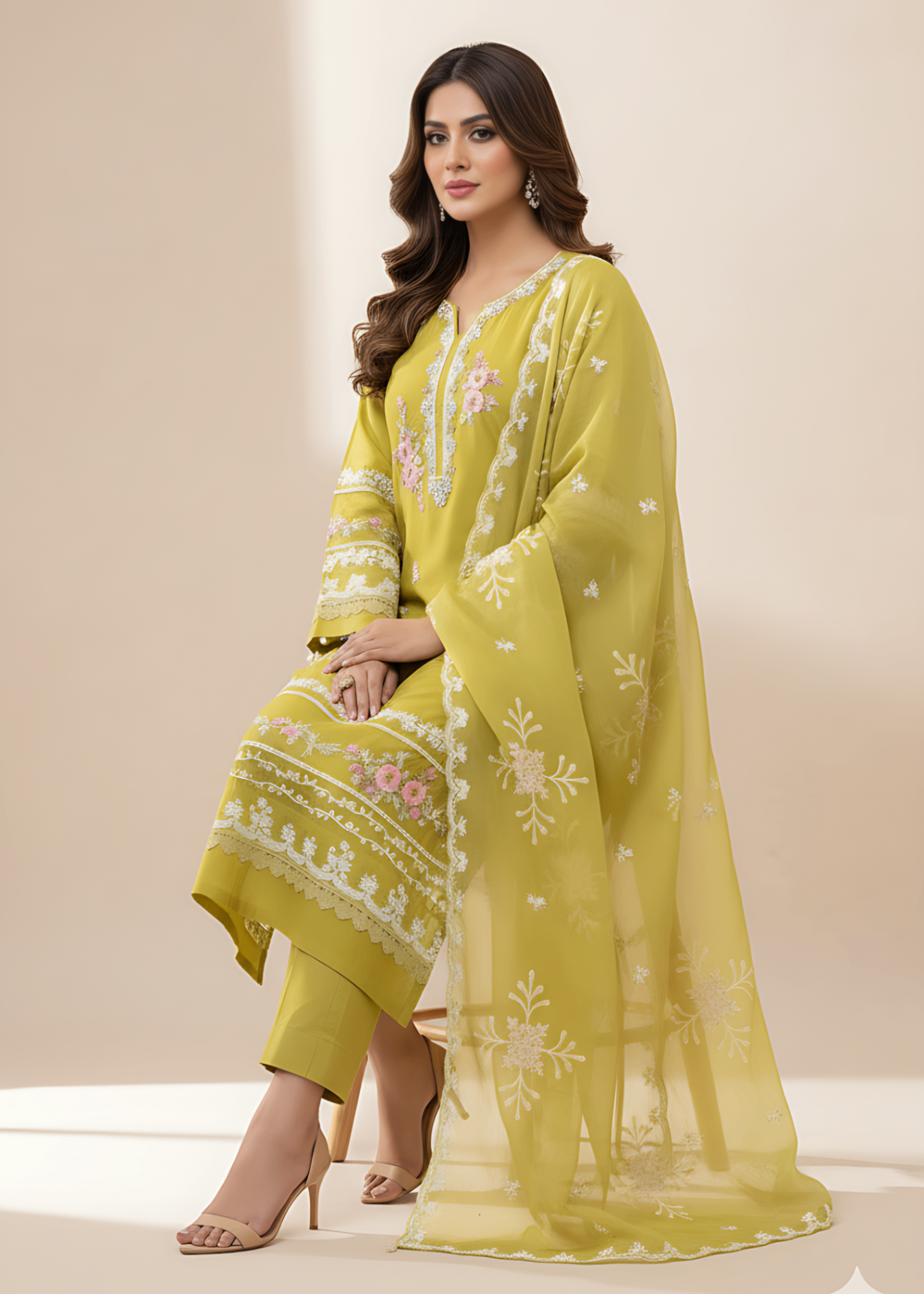organza Kurta Set in Mellow yellow