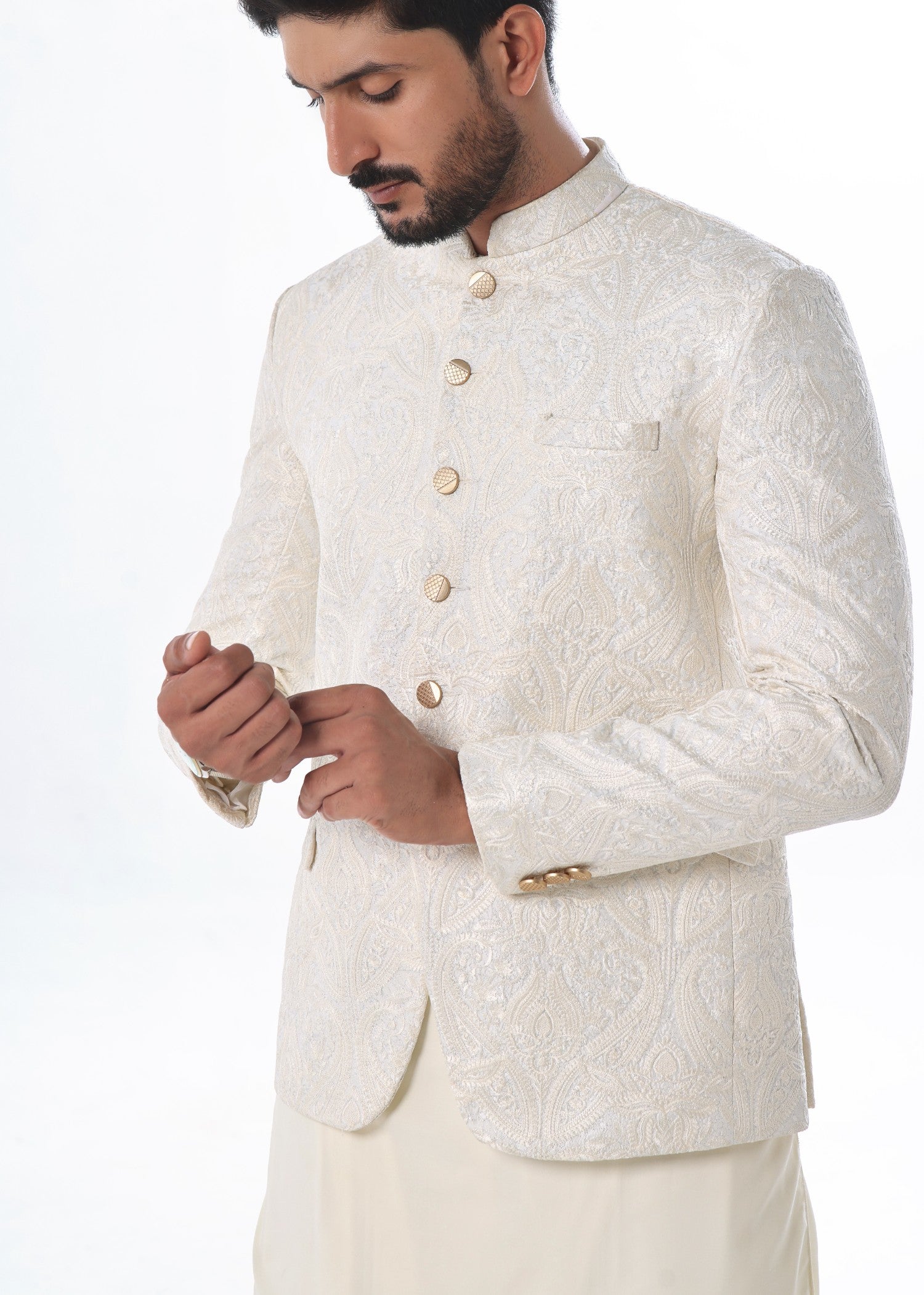 jamawar Prince Coat in White by The Great Masters (TGM)