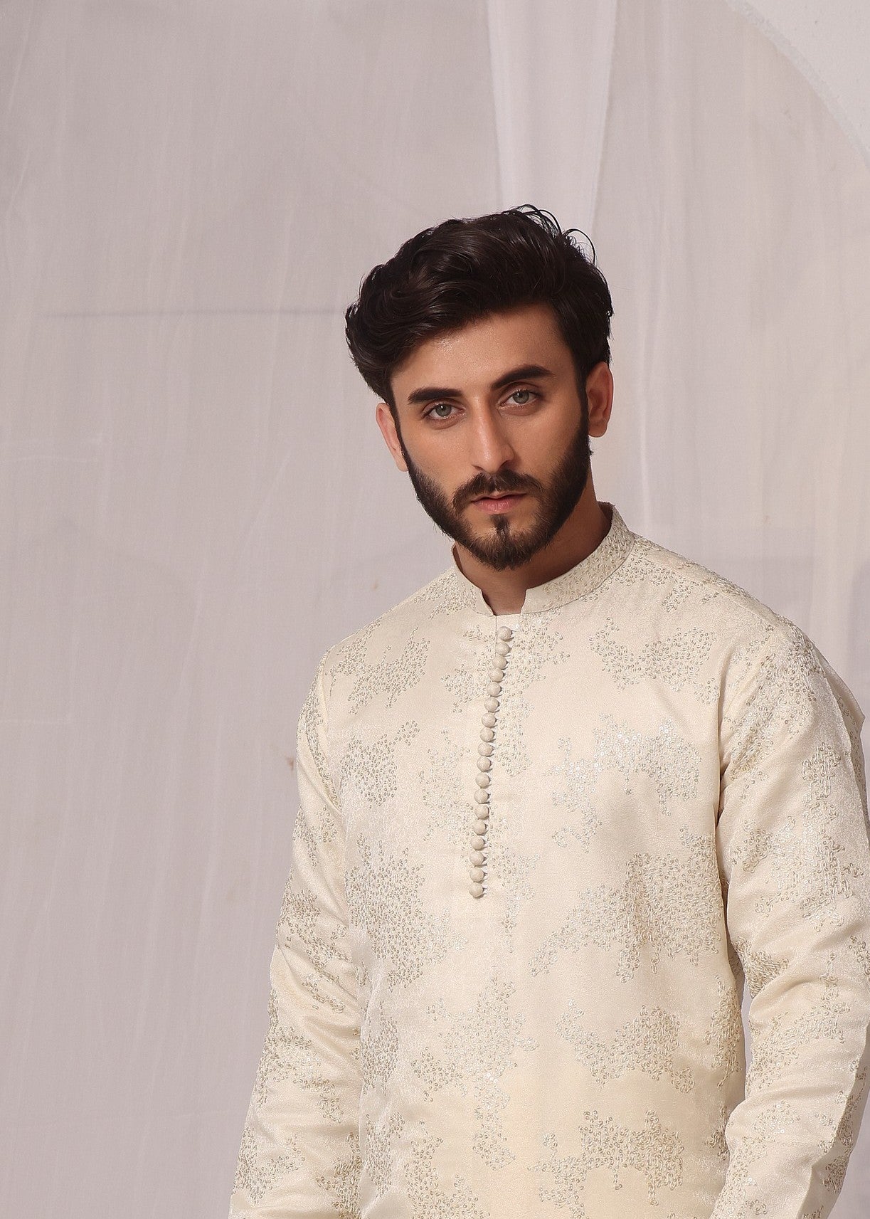 jamawar Shalwar Kameez in Off-white
