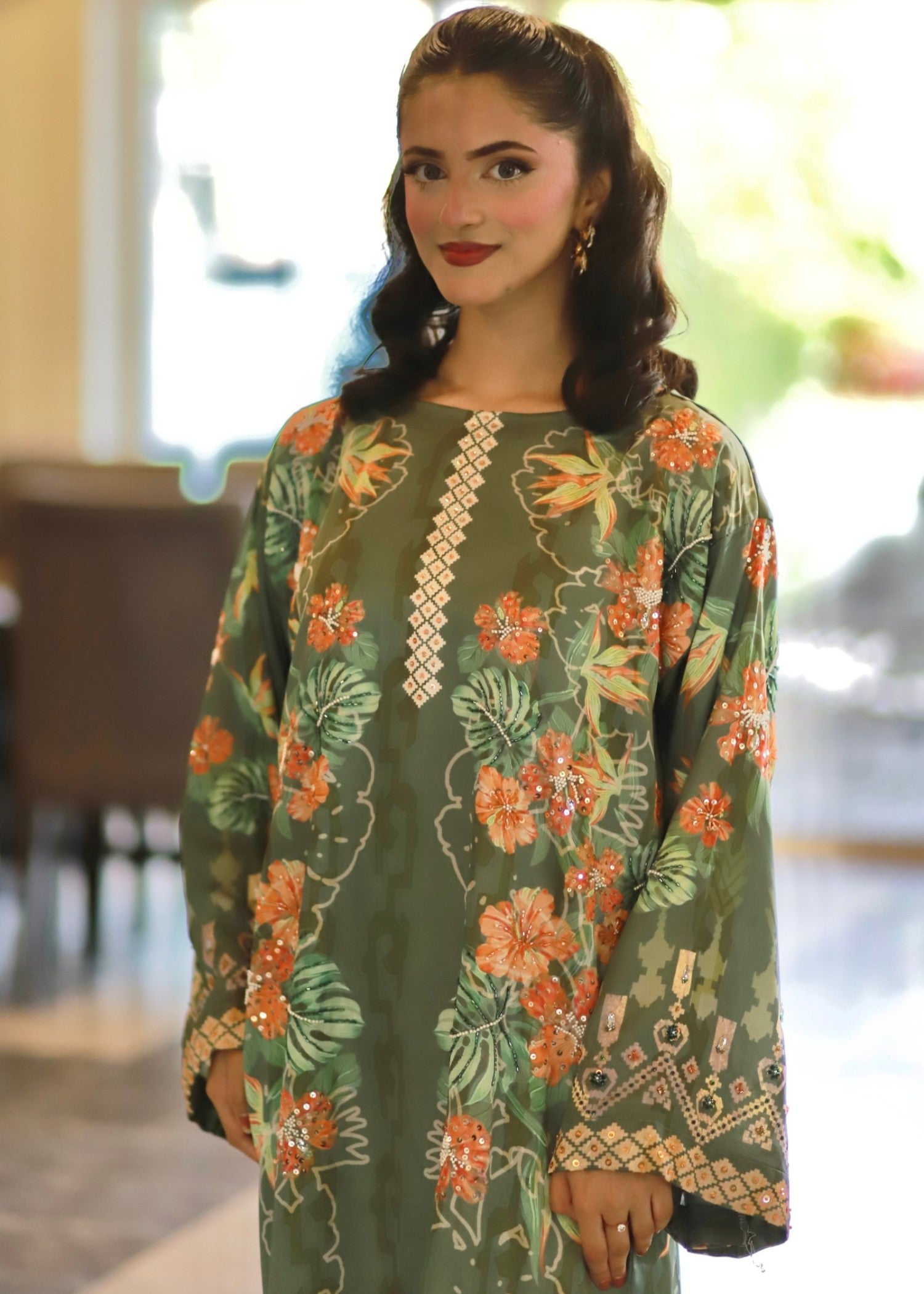 pk charmuse silk Kaftan in Olive green