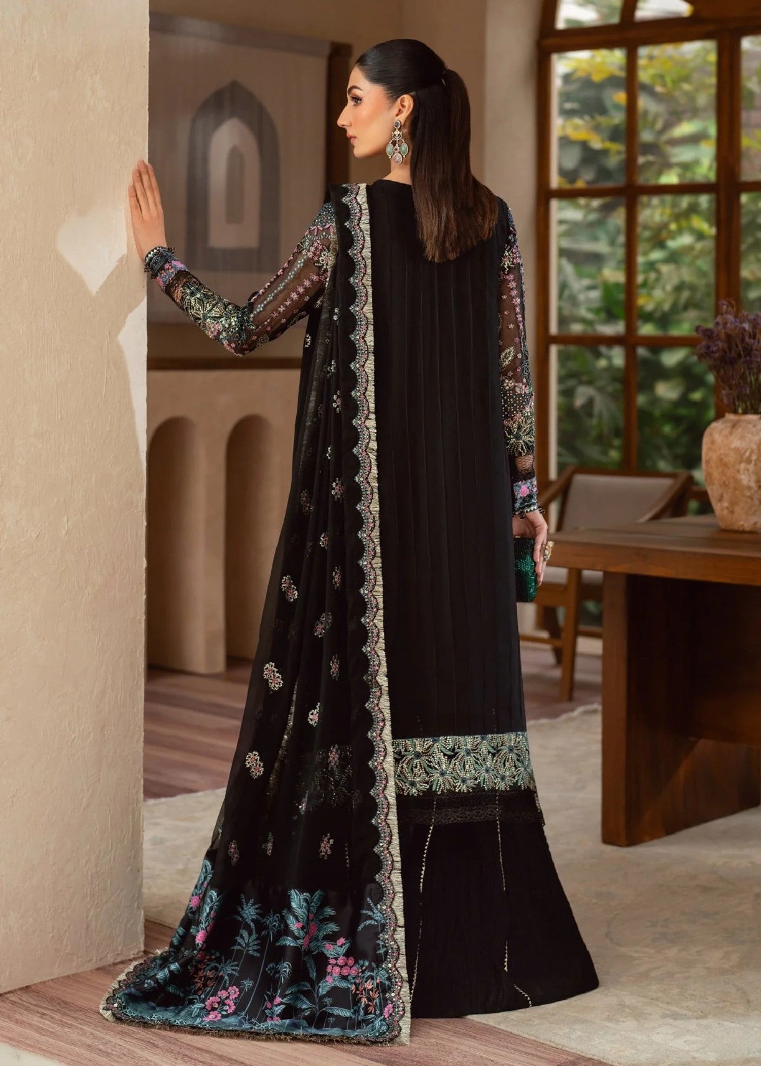 chiffon Lehenga in Black