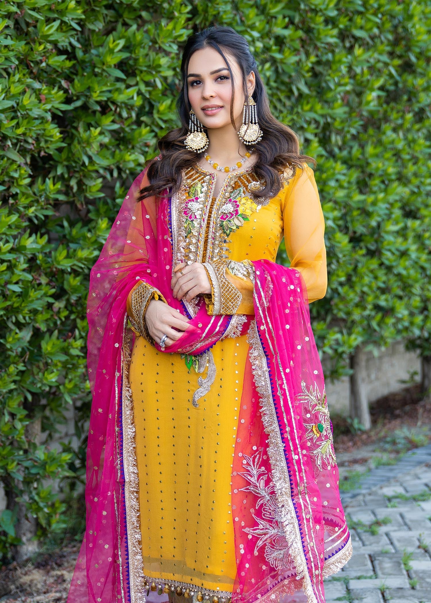 crinkle chiffon Kurta Set in Mustard