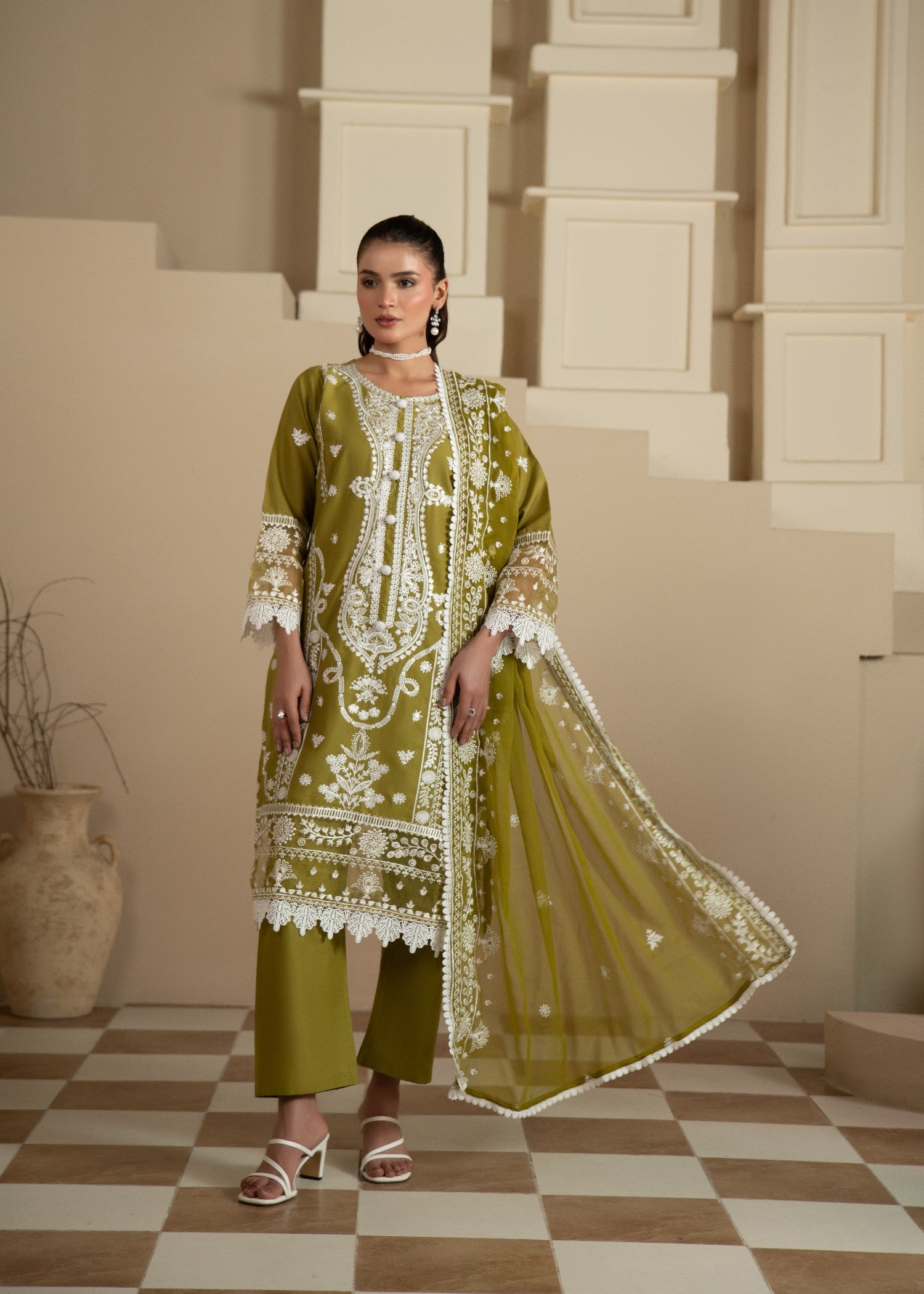 cotton Kurta Set in Olive green