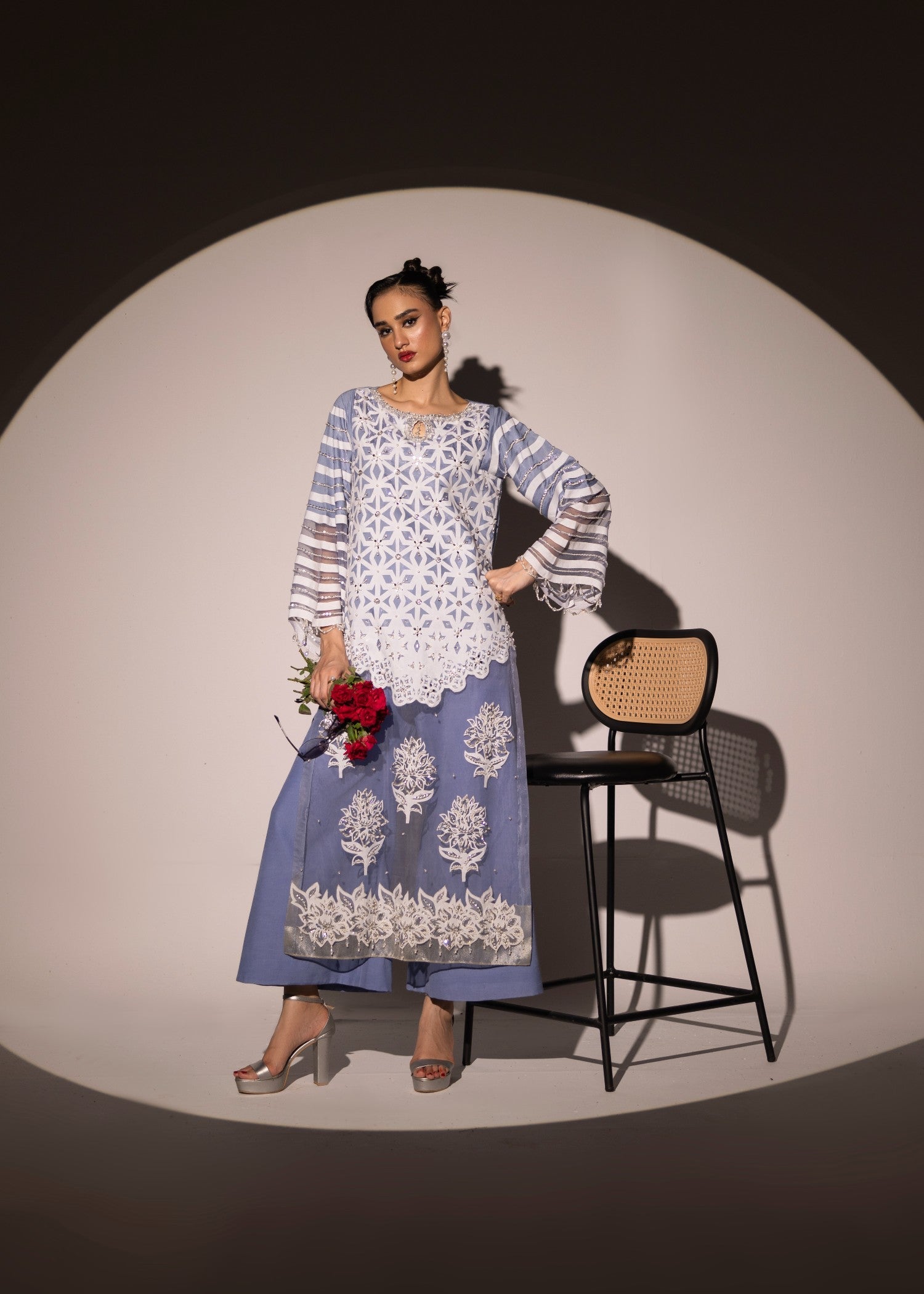 poly organza Kurta Set in Cornflower blue
