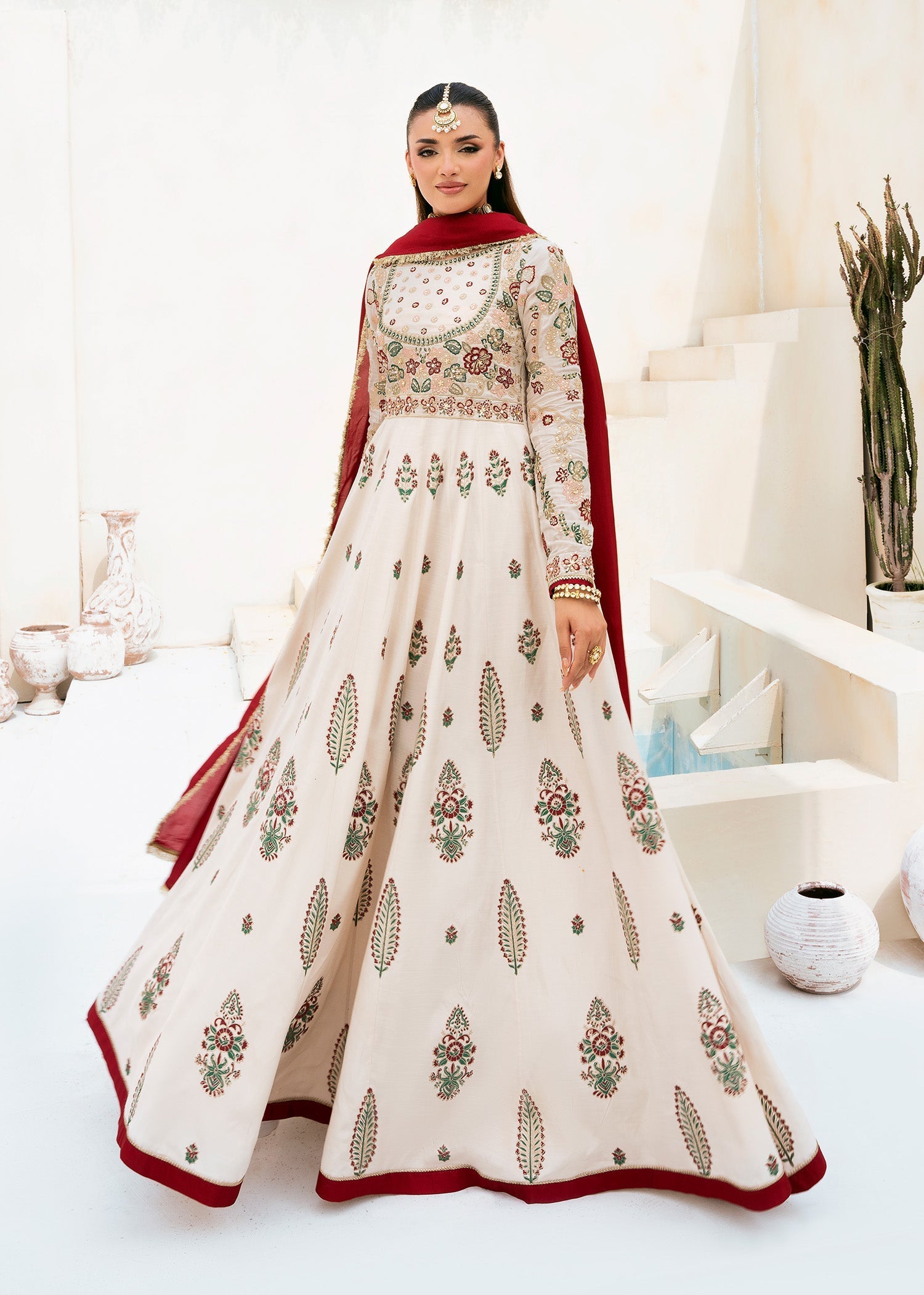 raw silk Pishwas in Ivory
