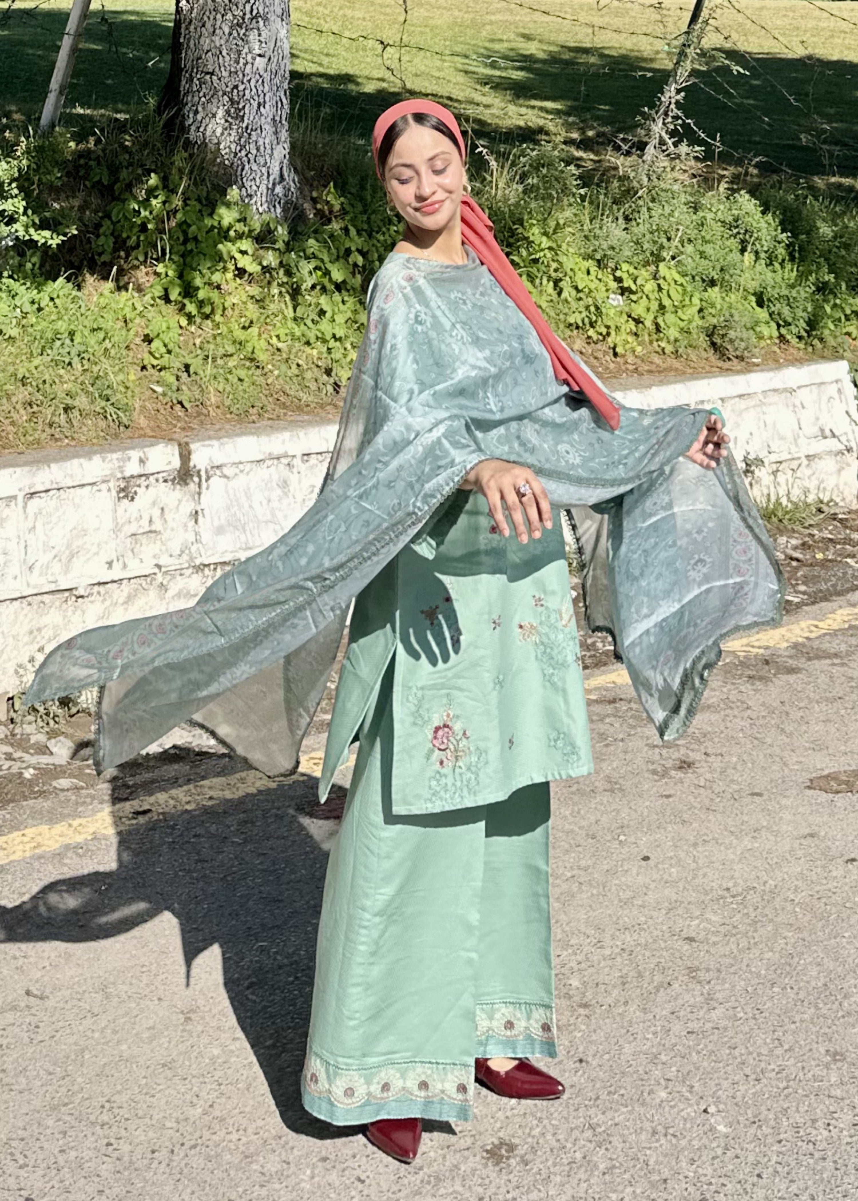 dobby crepe Kurta Set in Sky blue