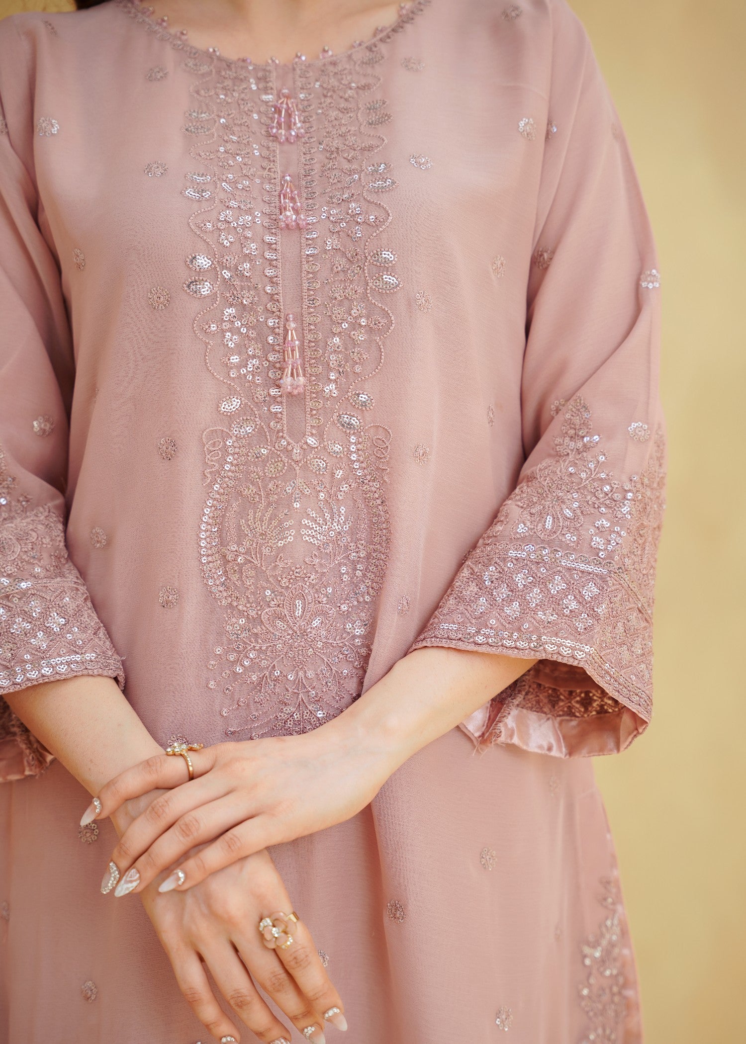 chiffon Kurta Set in Pastel pink