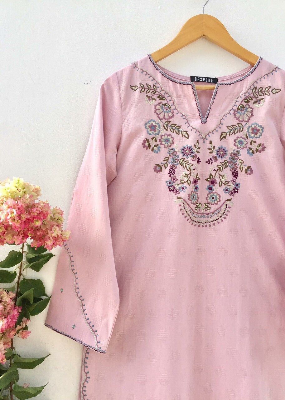 cotton dobby Kurta Set in Baby pink