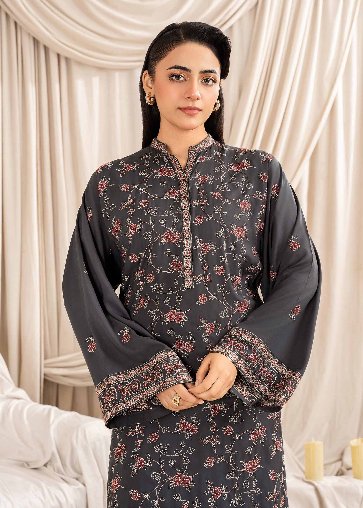 cotton viscose Kurta Set in Graphite