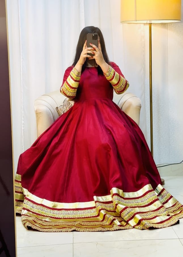 satin silk Anarkali in Maroon