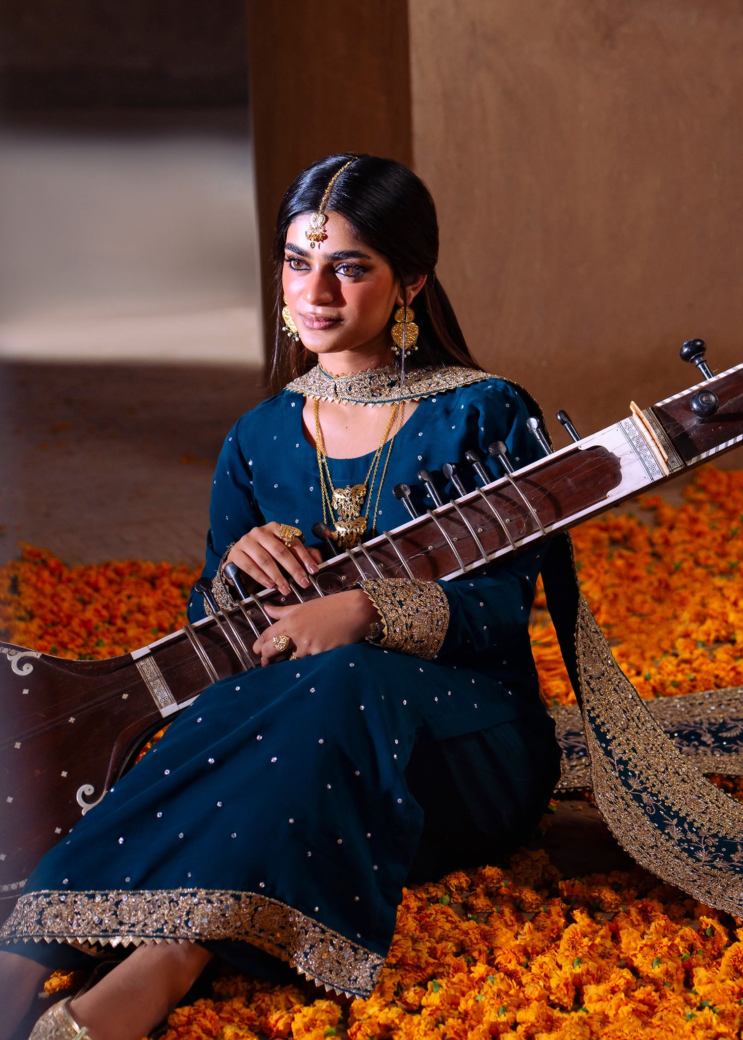 chiffon Kurta Set in Cobalt blue