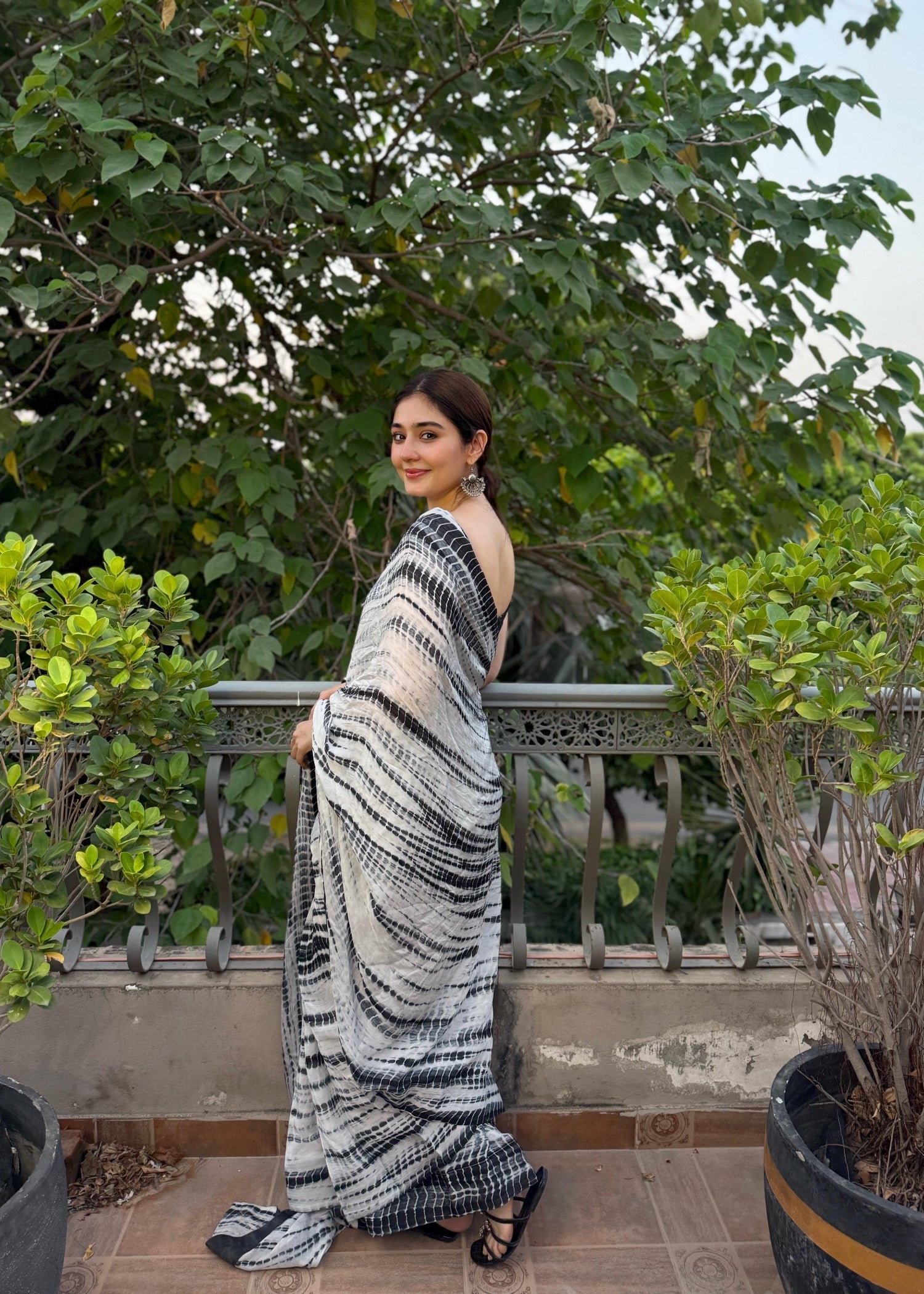 net Saree in White, black