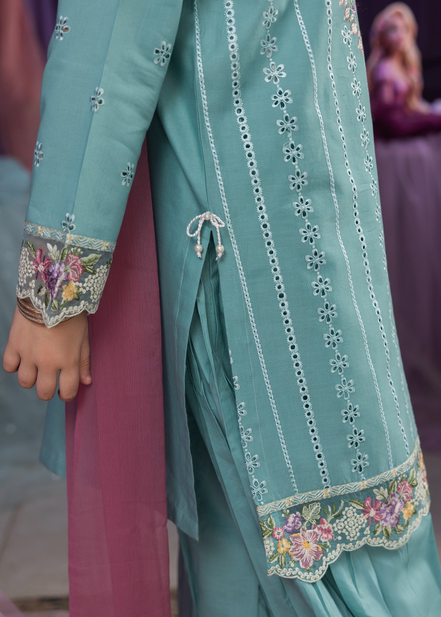 lawn cotton Kurta Set in Frost blue