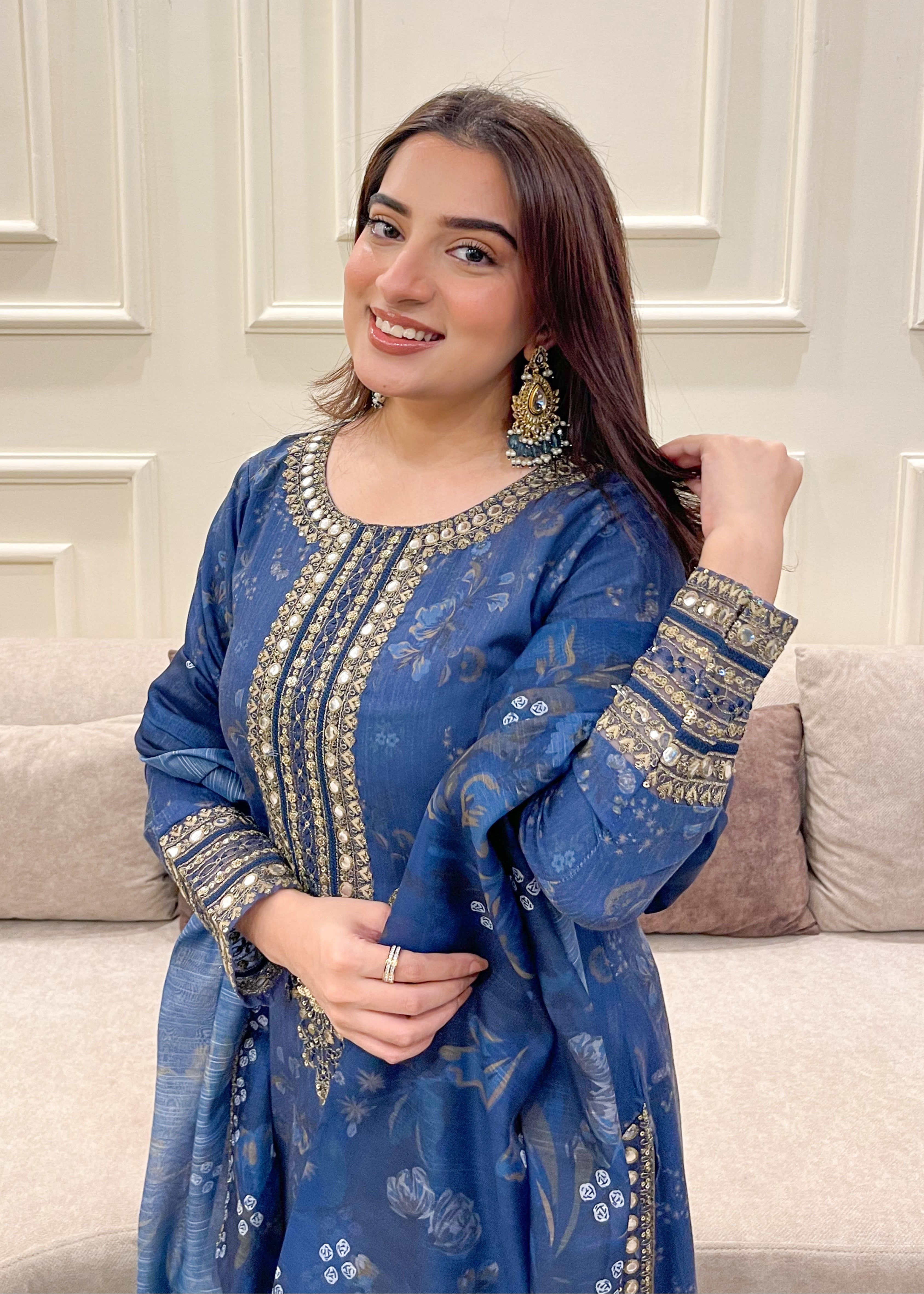 silk Kurta Set in Royal blue
