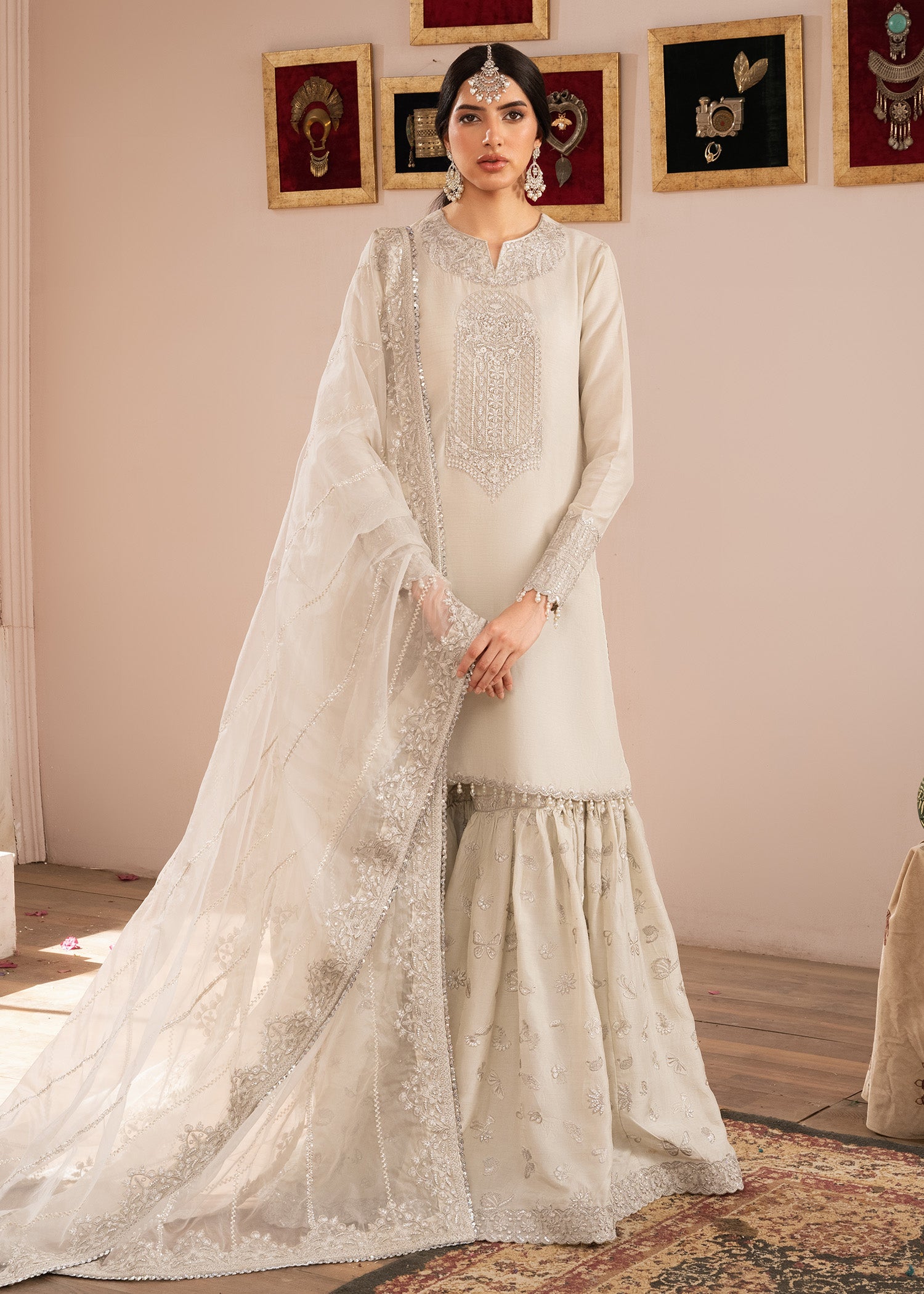 pk raw silk Gharara in Off-white