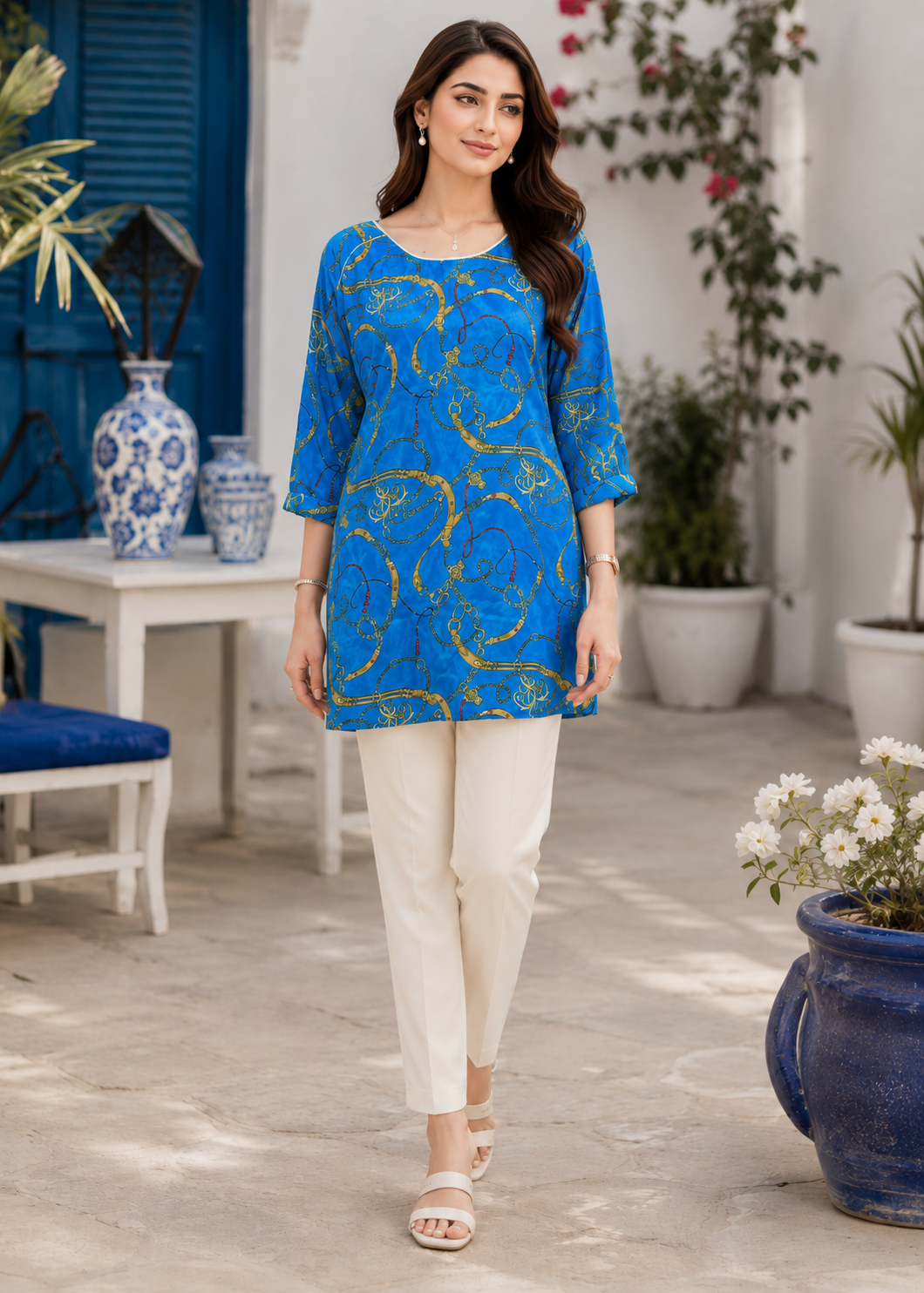 poly silk Top in Blue