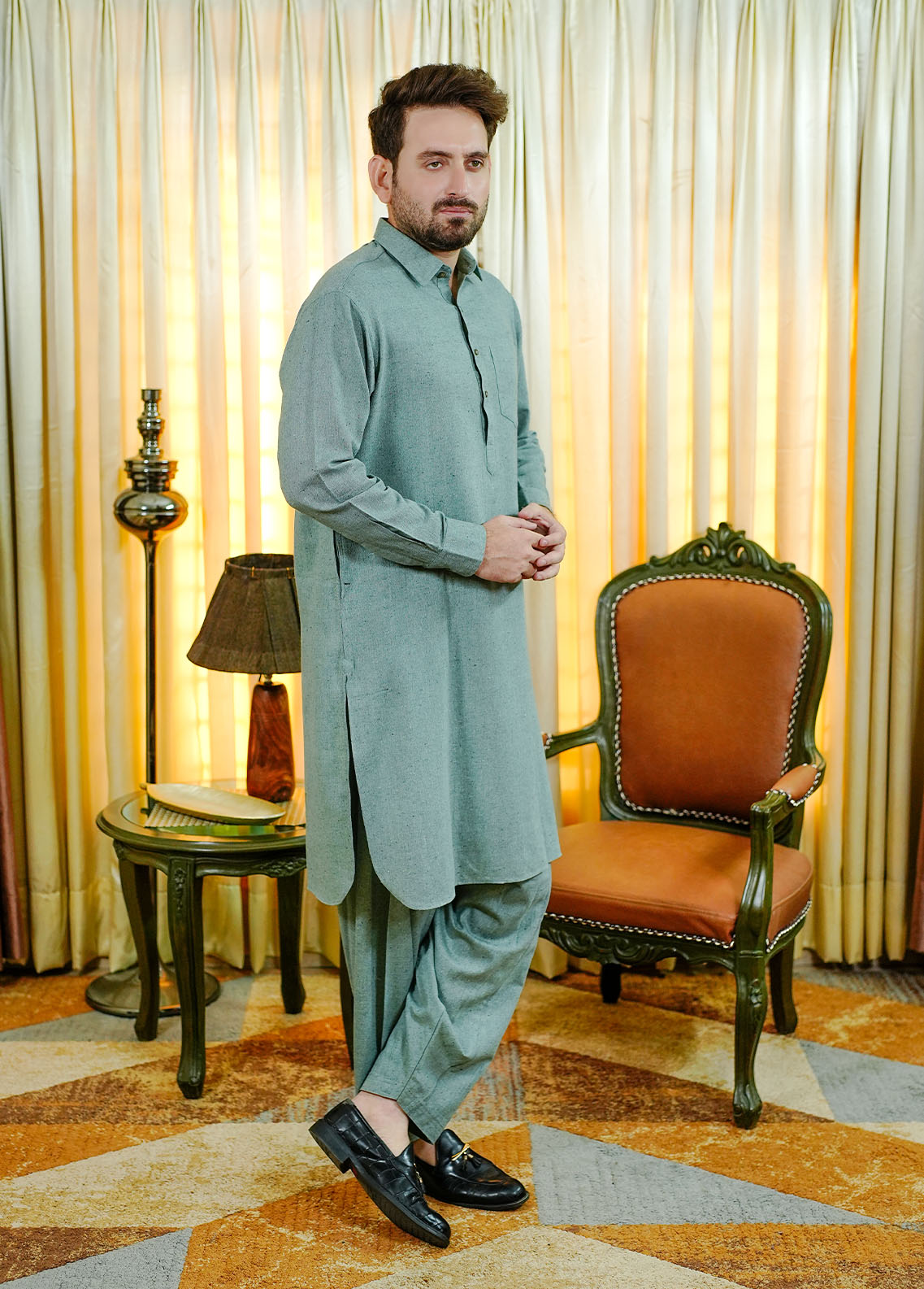 wool viscose Shalwar Kameez in Pastel green
