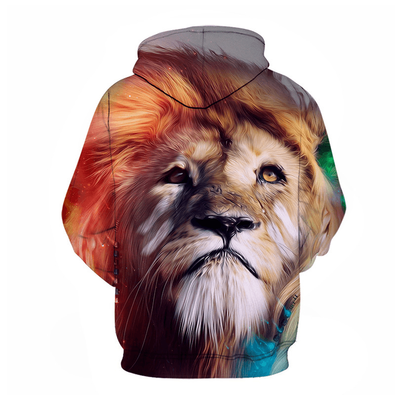 Men's 3D Color Lion Head Digital Print Hoodie - Trendy Spring and Autumn Sweatshirt