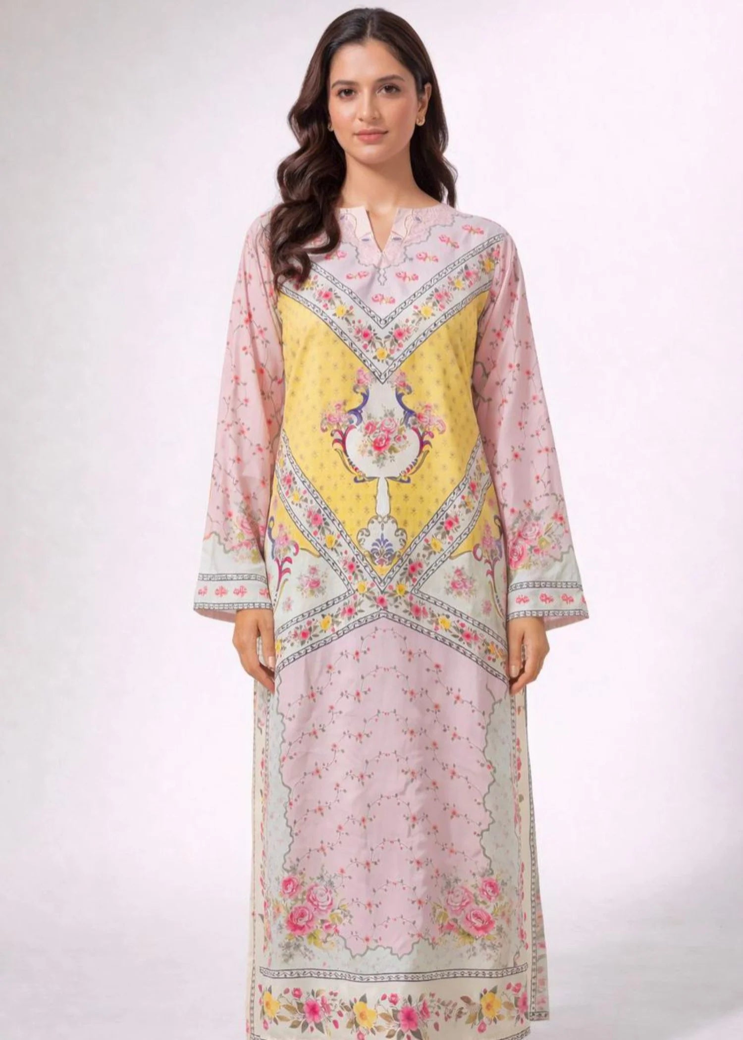 poly lawn Kurti in Pink