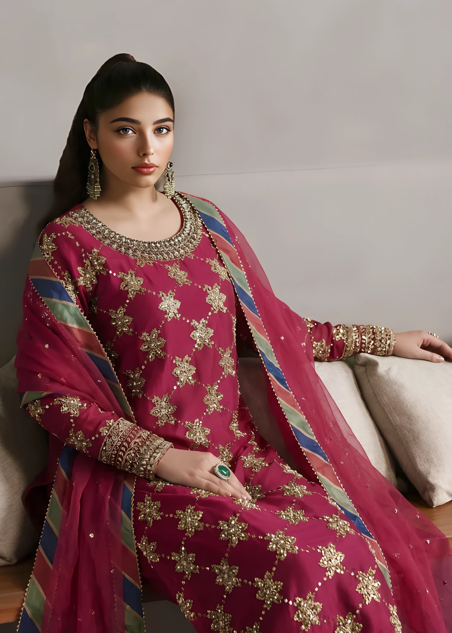 chiffon Sharara in Hot pink