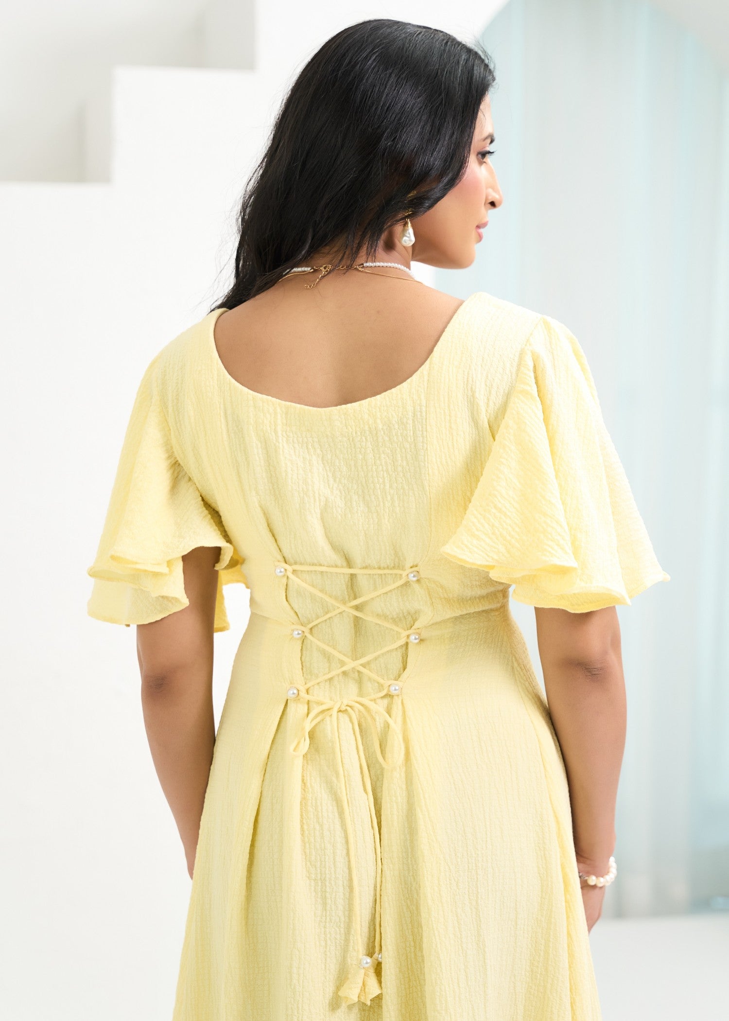 crepe georgette Dress in Light yellow