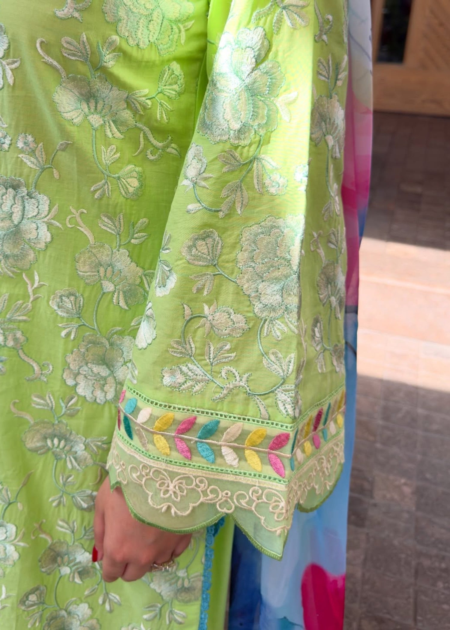 cotton Kurta Set in Bright green