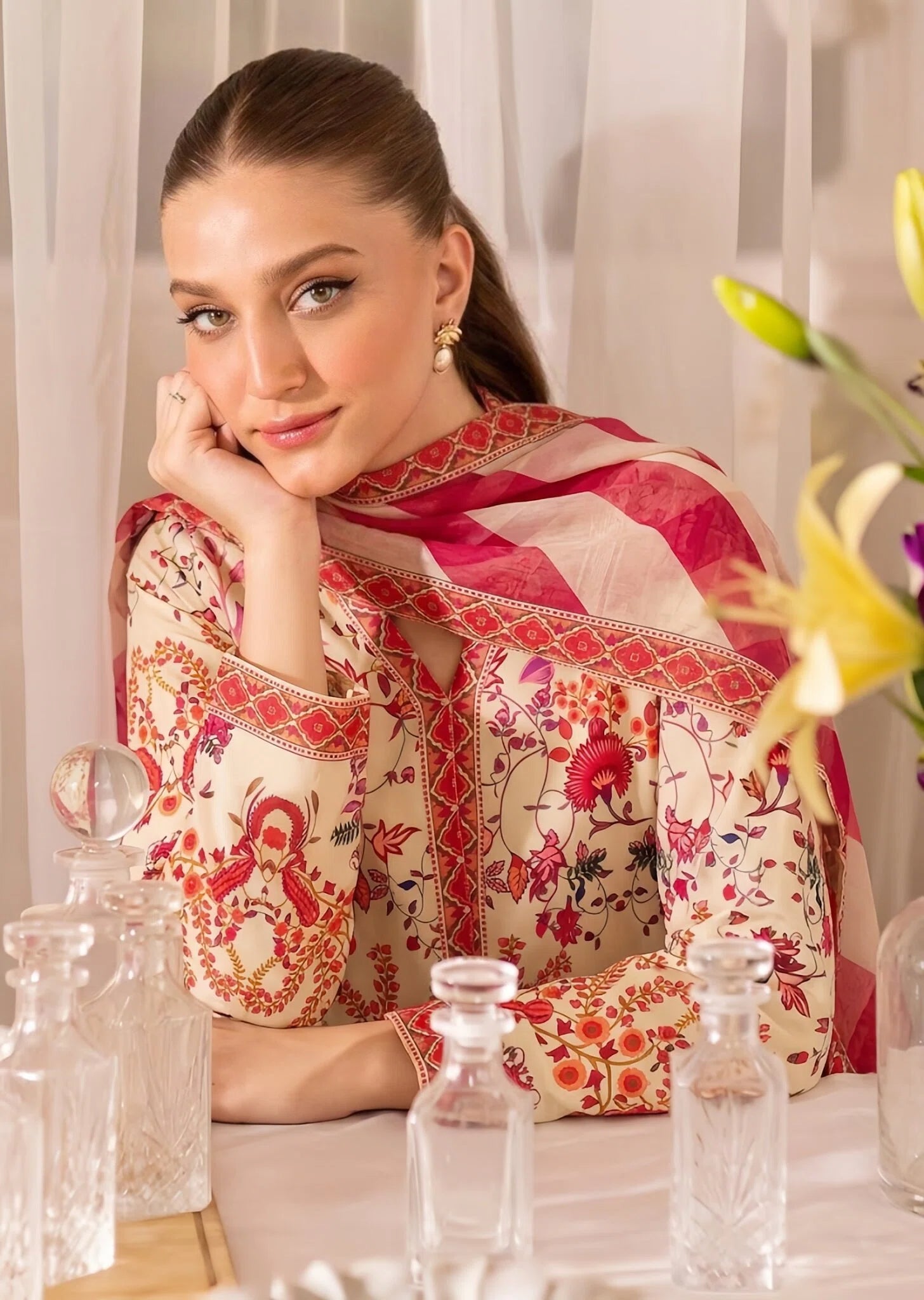 poly silk Kurta Set in Multi