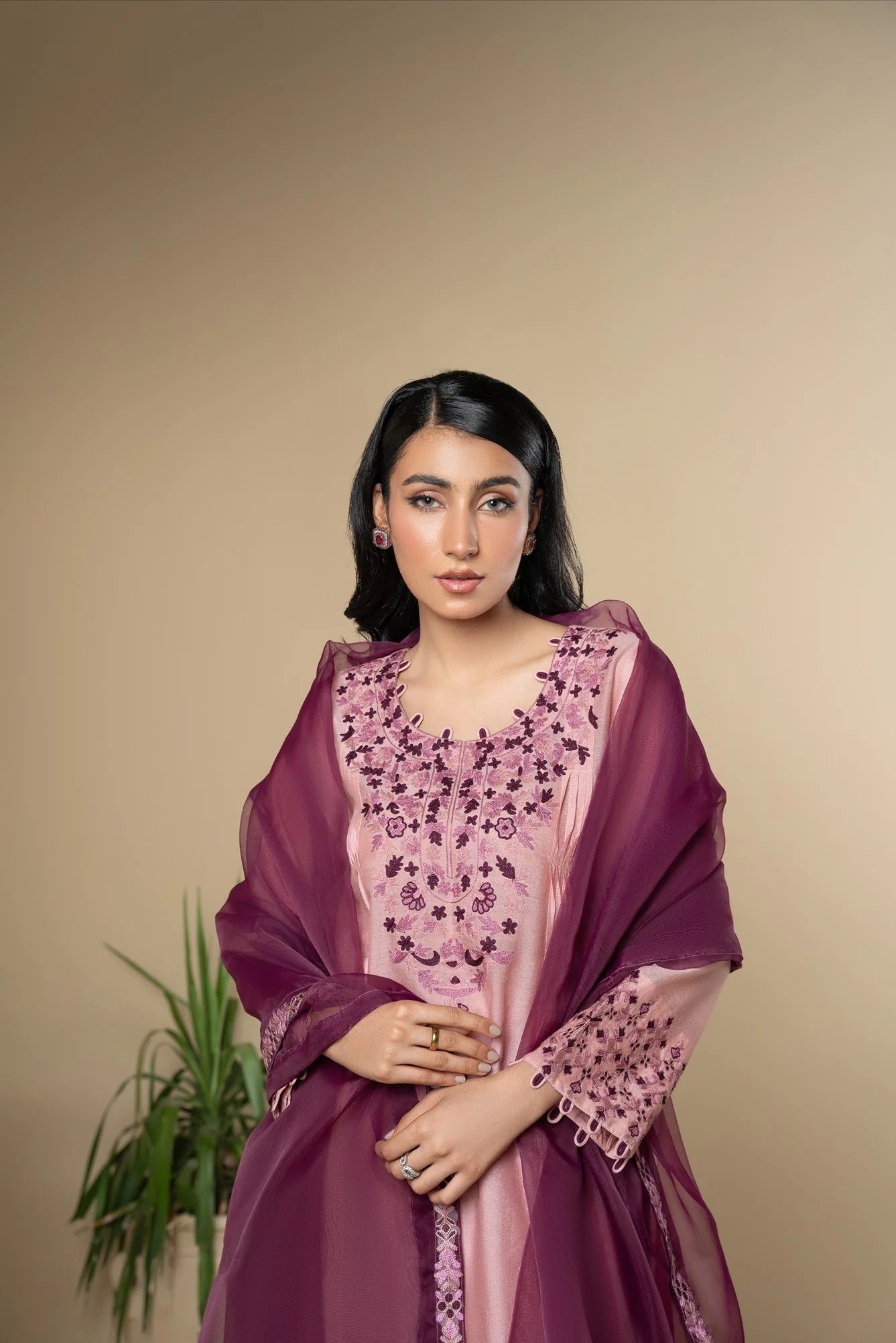 silk cotton net Kurta Set in Pink