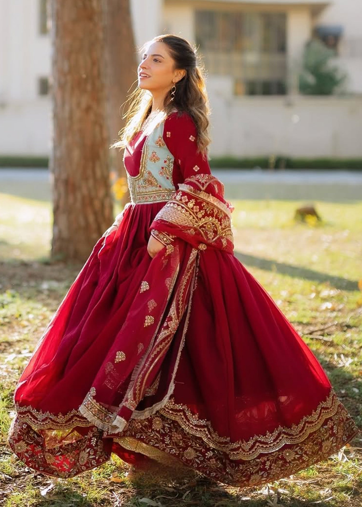 chiffon Anarkali in Maroon