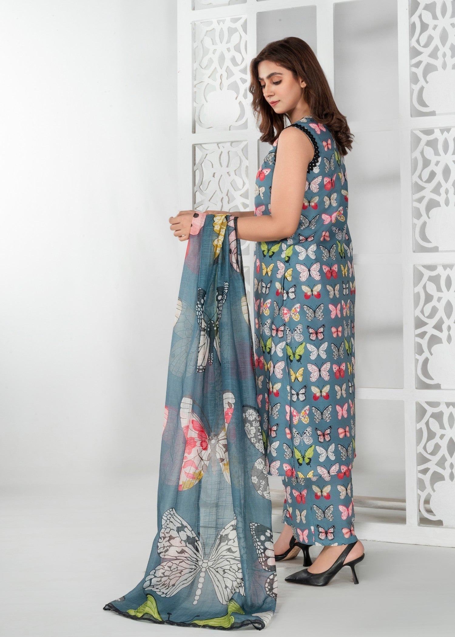 poly viscose Kurta Set in Powder blue