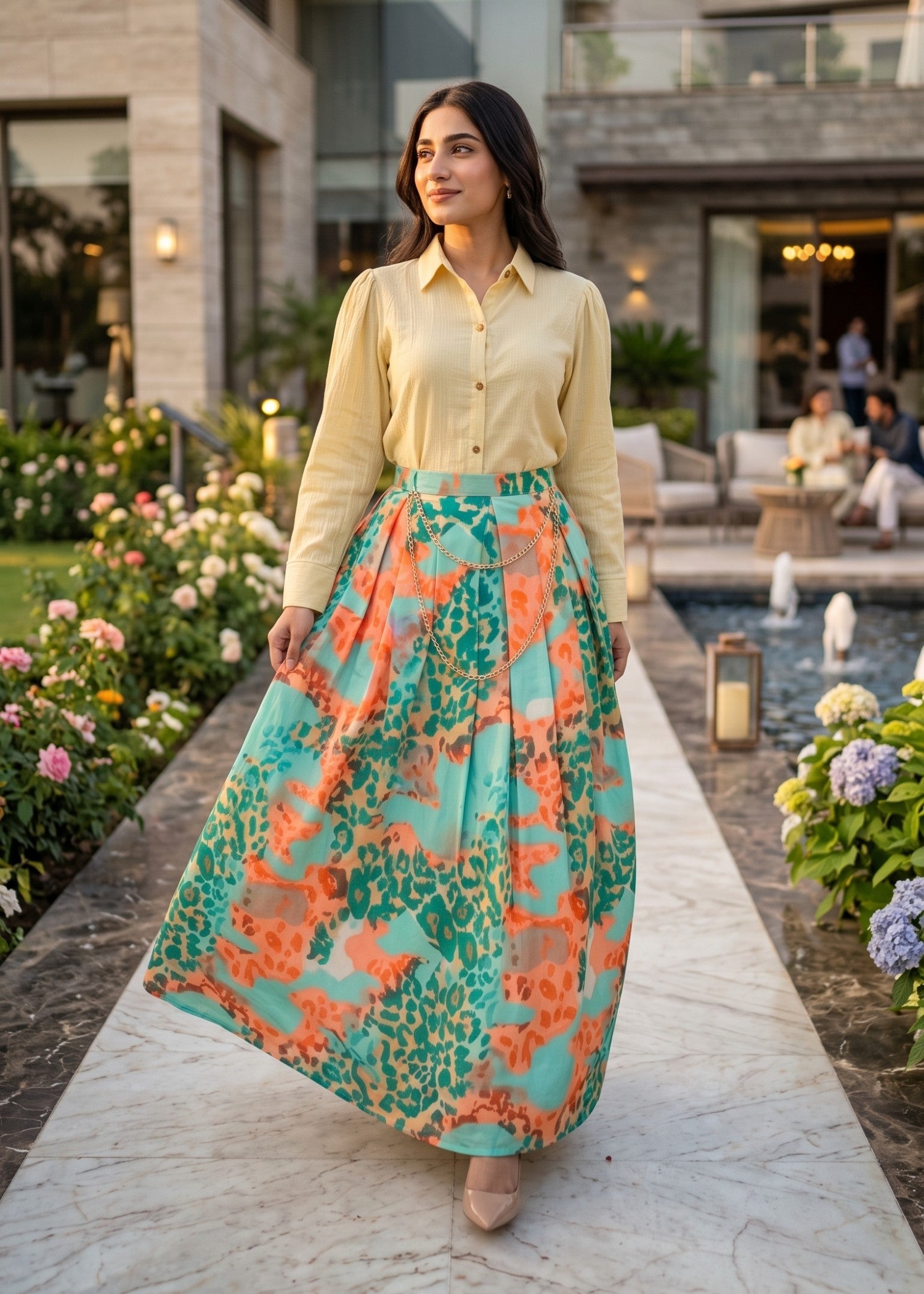 georgette Skirt in Multi, wheat