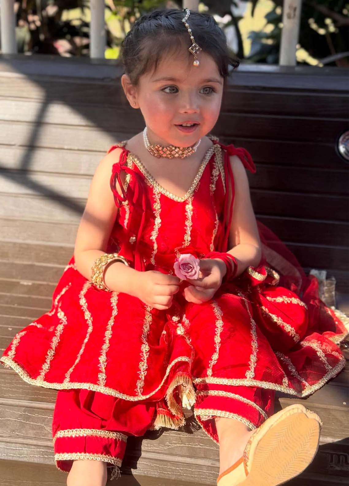 net Short Frock in Red