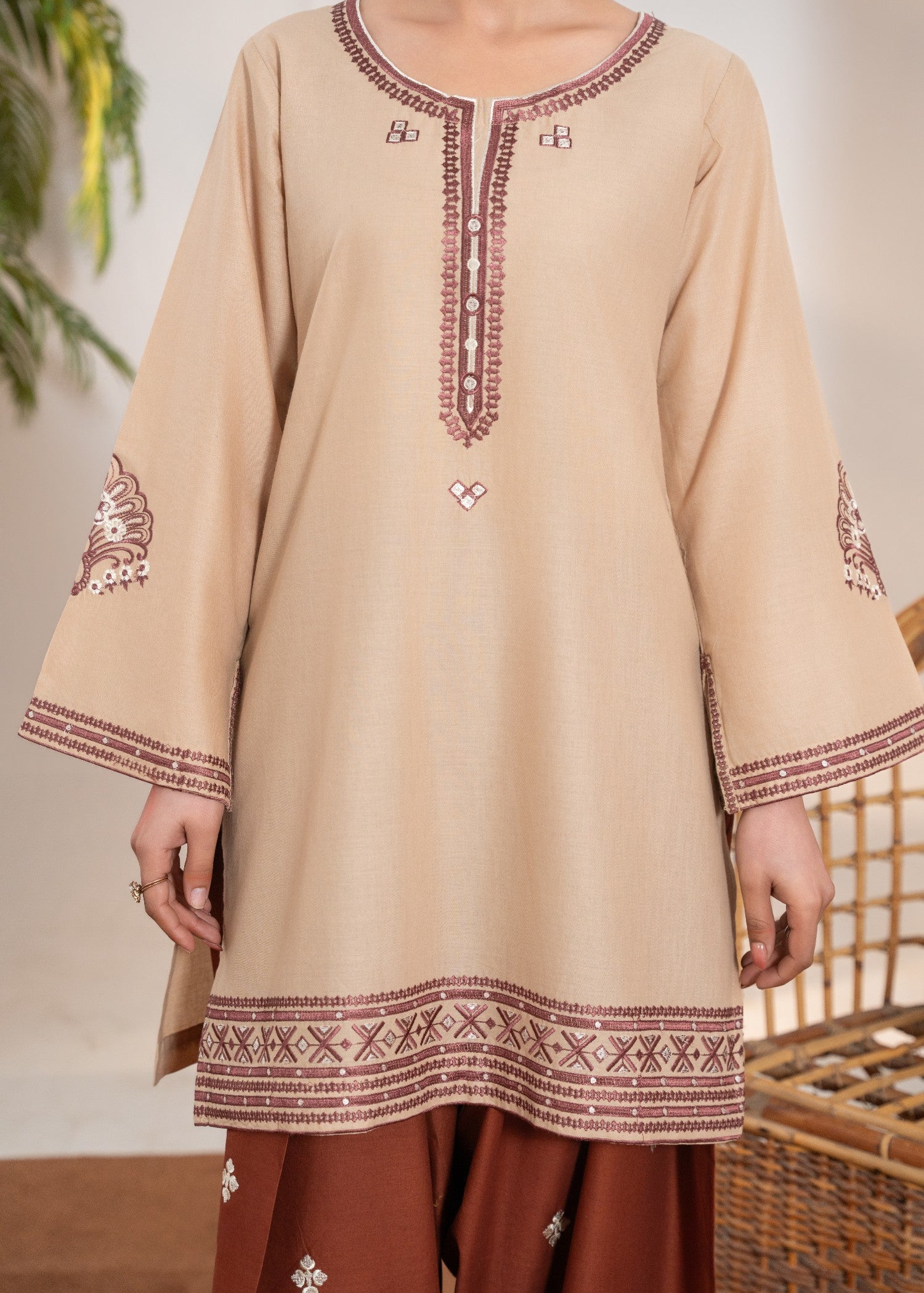 cotton Kurta Set in Tan brown