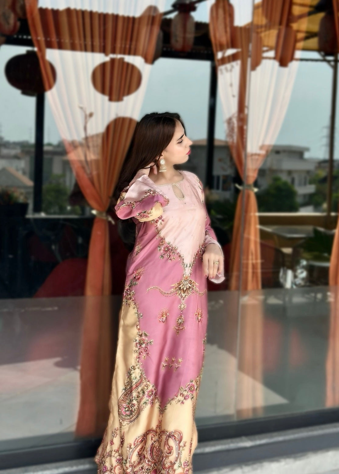 pk charmuse silk Kaftan in Mauve pink, champagne, blush