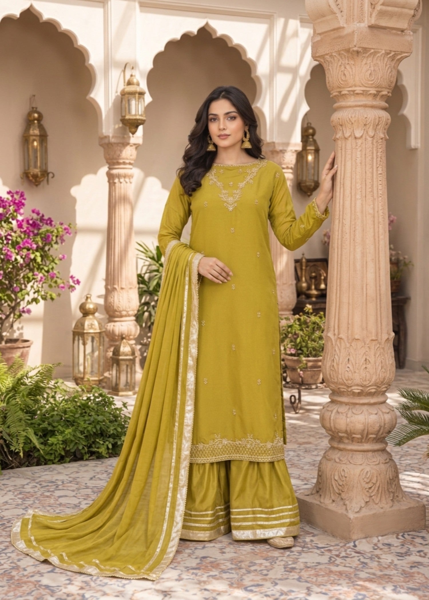 chiffon Gharara in Straw