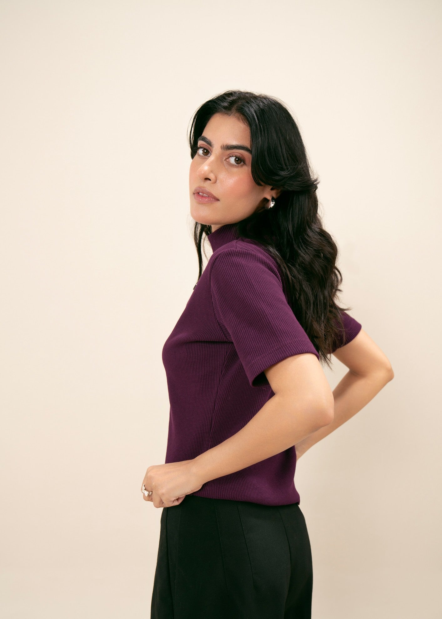 cotton viscose Turtle Neck in Burgundy