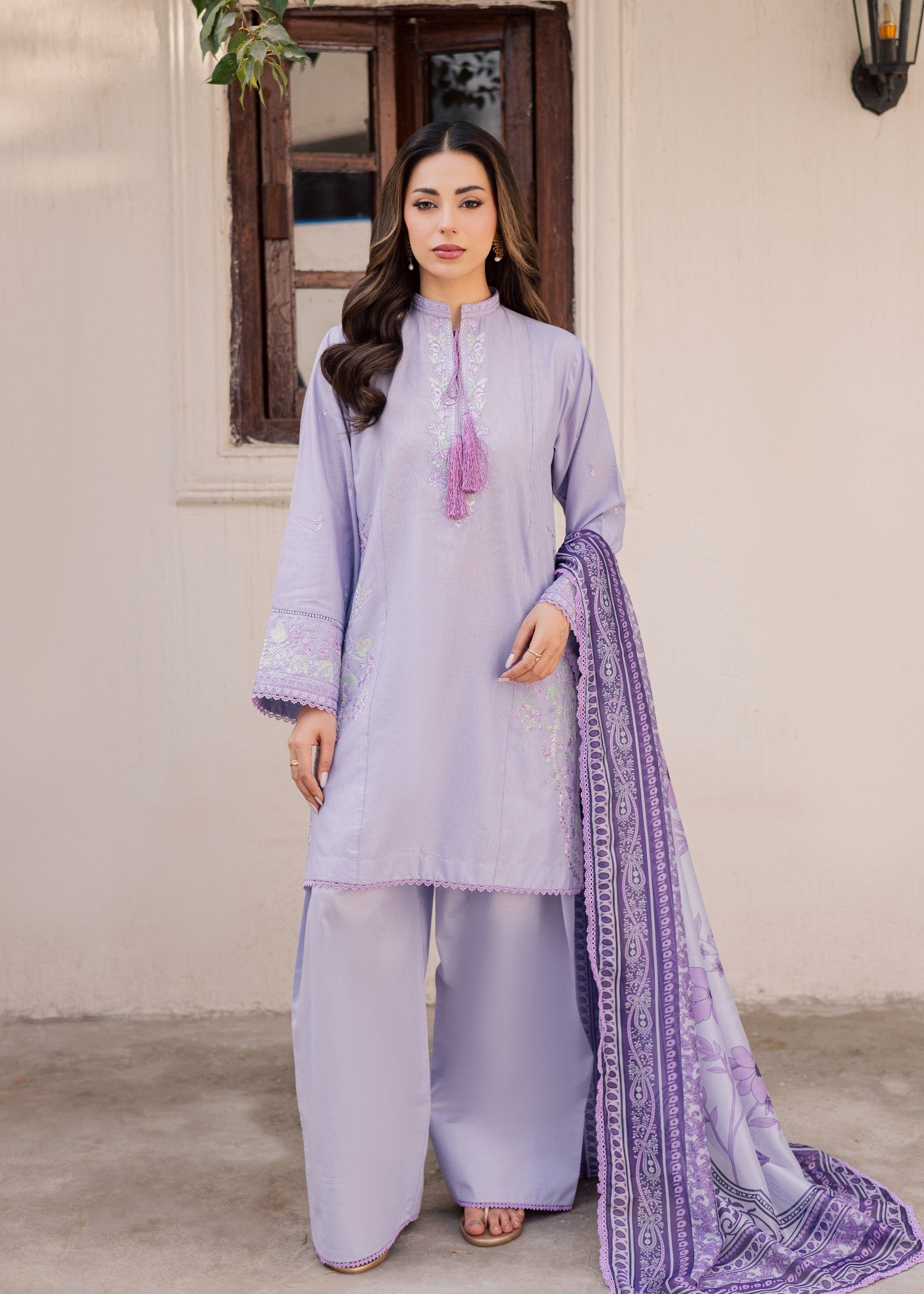 dobby Kurta Set in Lilac