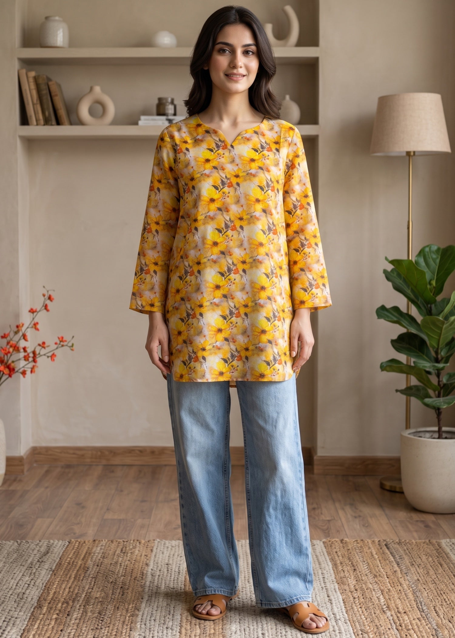 lawn cotton Kurti in Mellow yellow