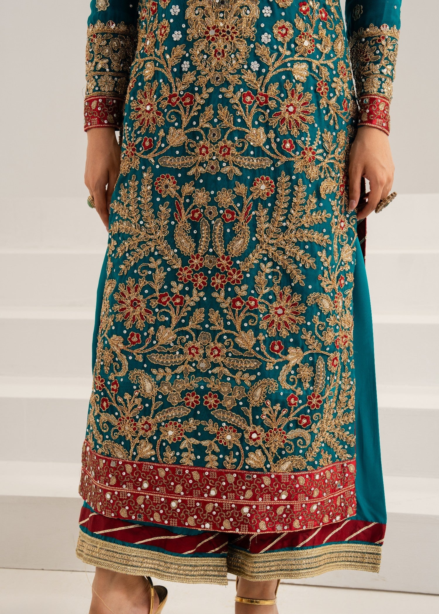 chiffon Kurta Set in Pine green