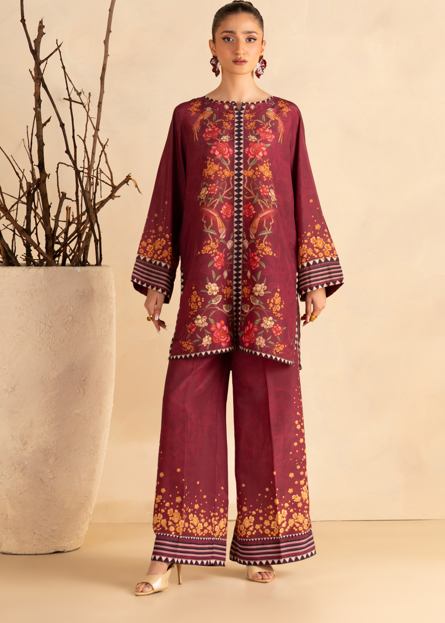 cambric Co Ord Sets in Maroon