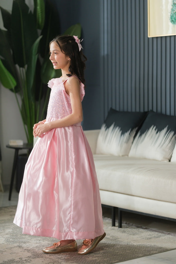 chiffon silk Frock in Light pink
