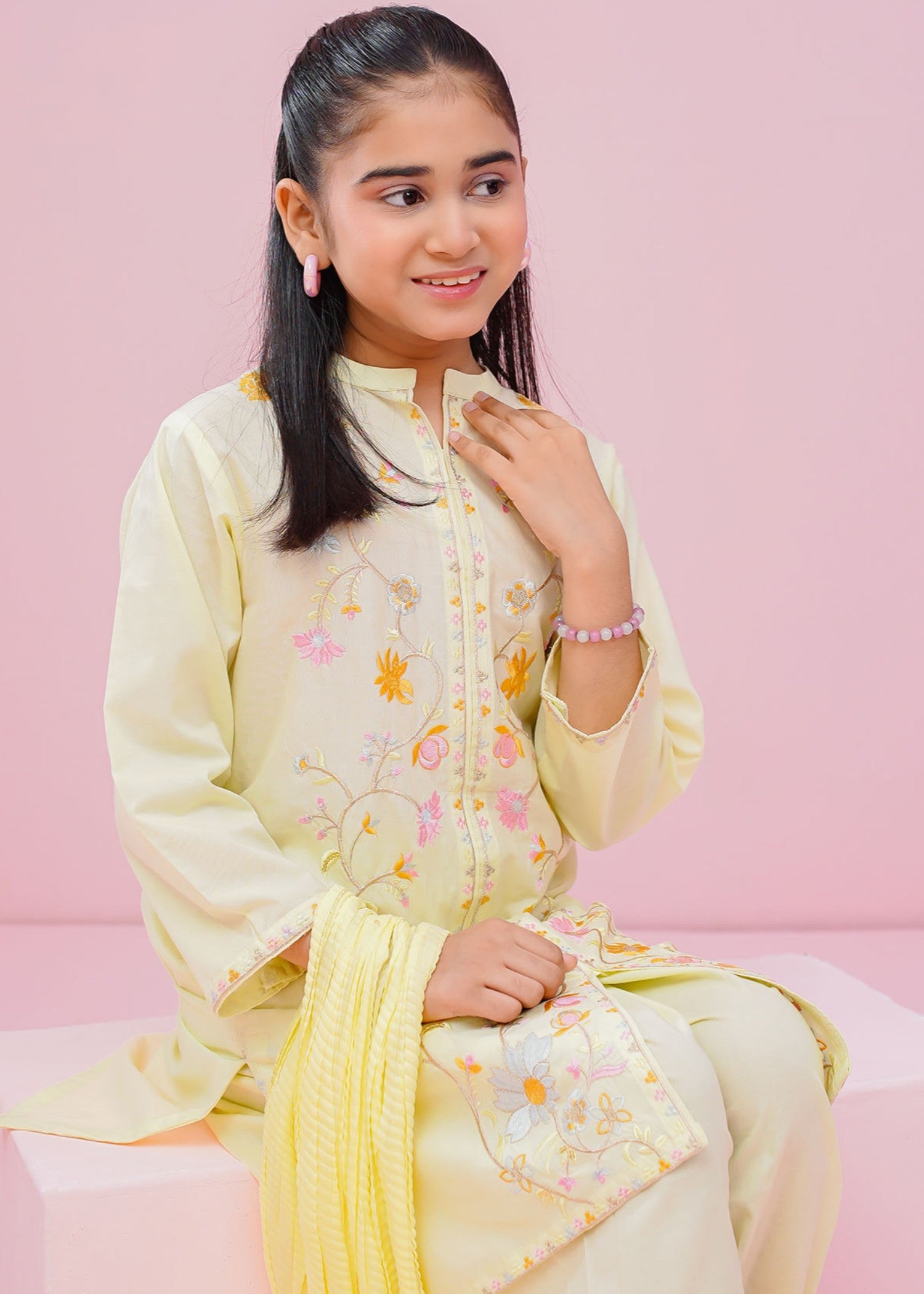 cotton Kurta Set in Lemon chiffon