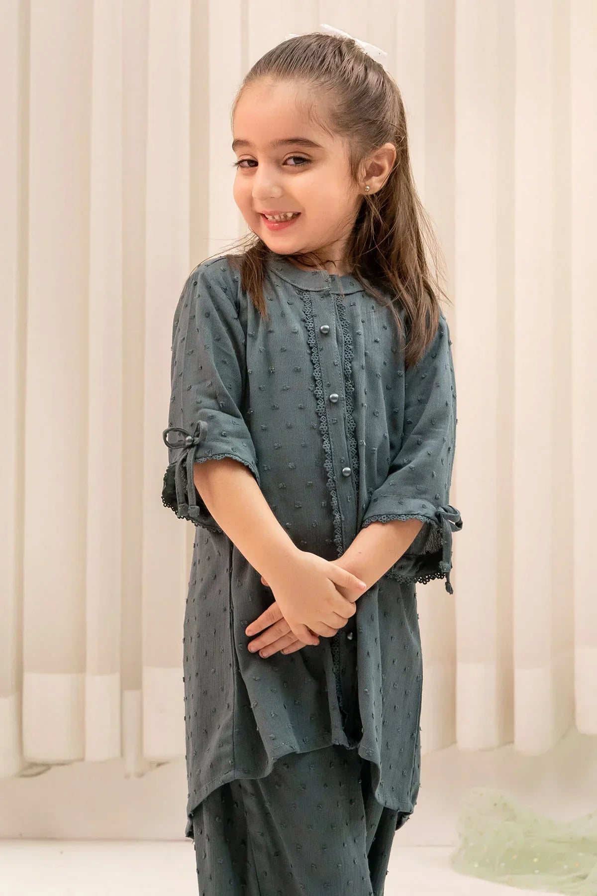 textured chambray Short Frock in Charcoal